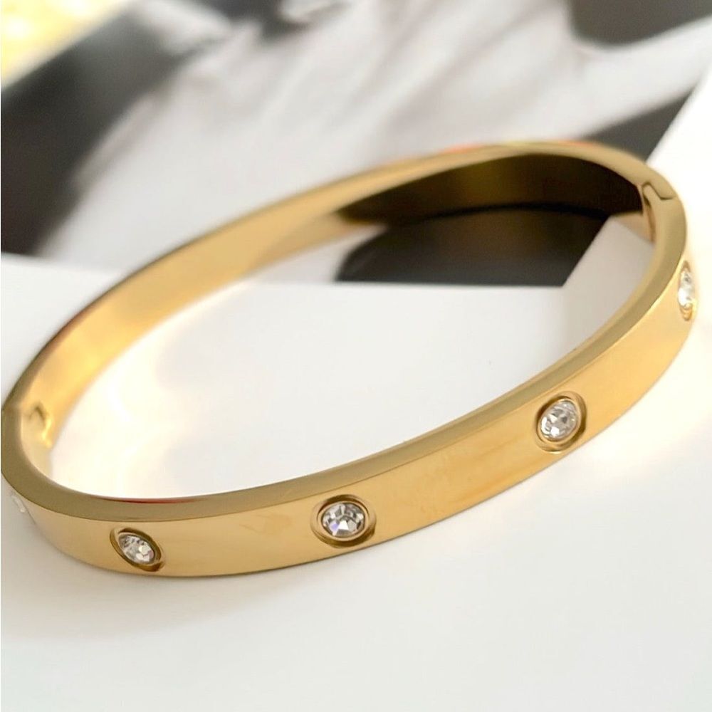 Gold Plated Love Zirconia Bangle Bracelet